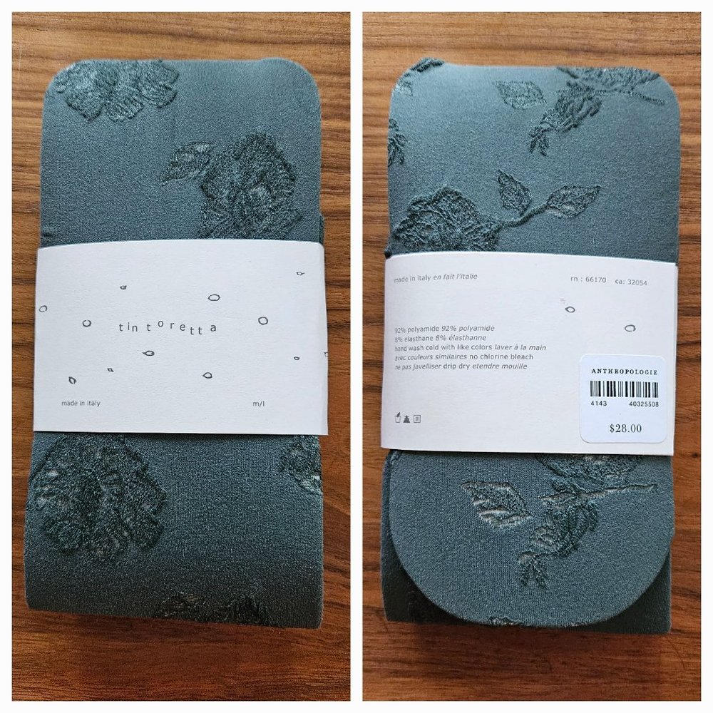 Anthropologie Green Floral Tights - M/L